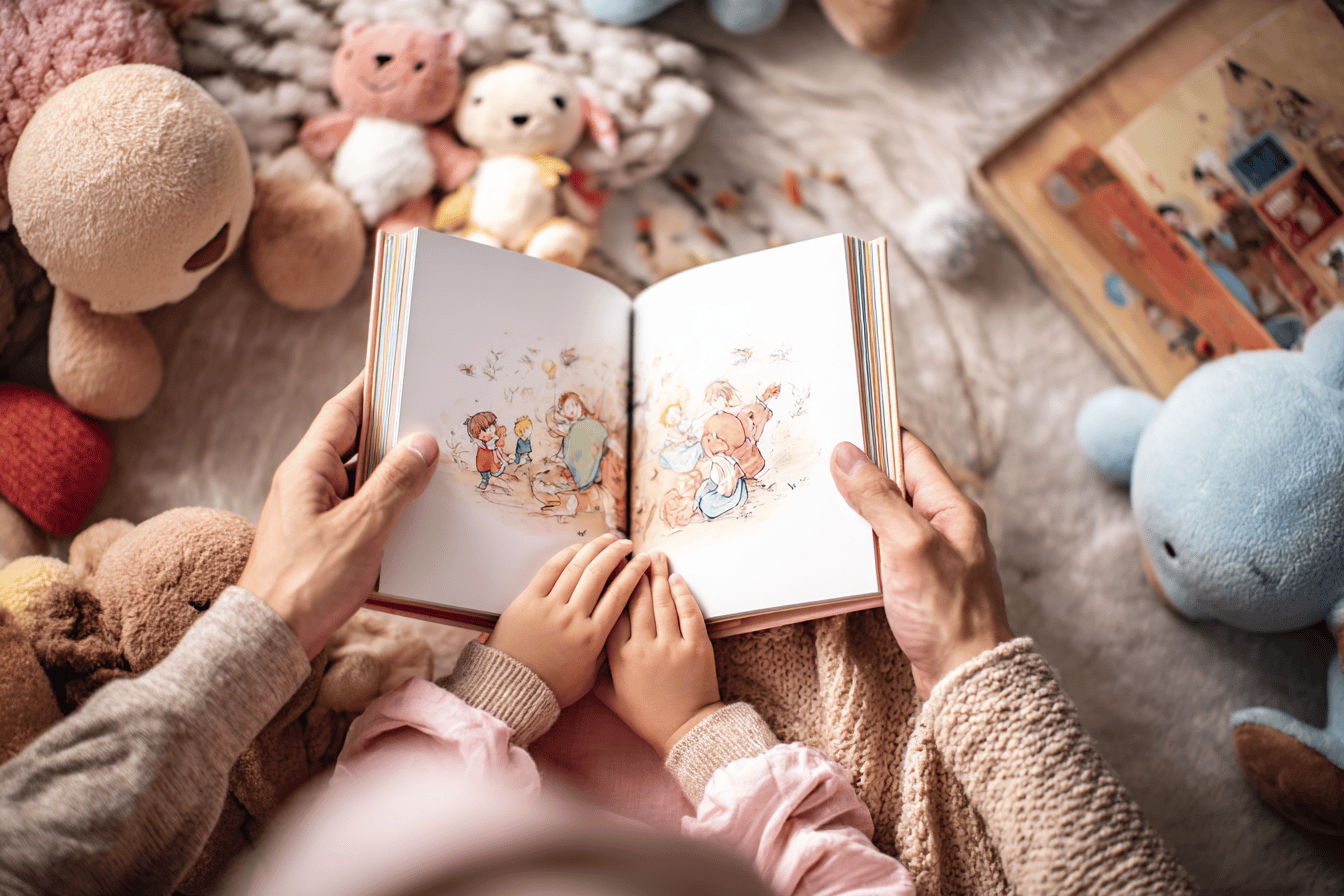 manos de mama e hija leyendo
