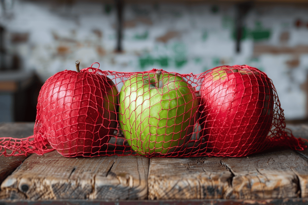 manzanas dentro de una red transparente