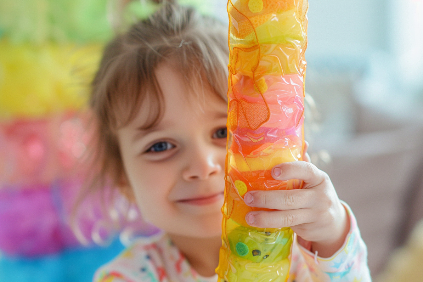 ninia con tubo fidget de esponjas