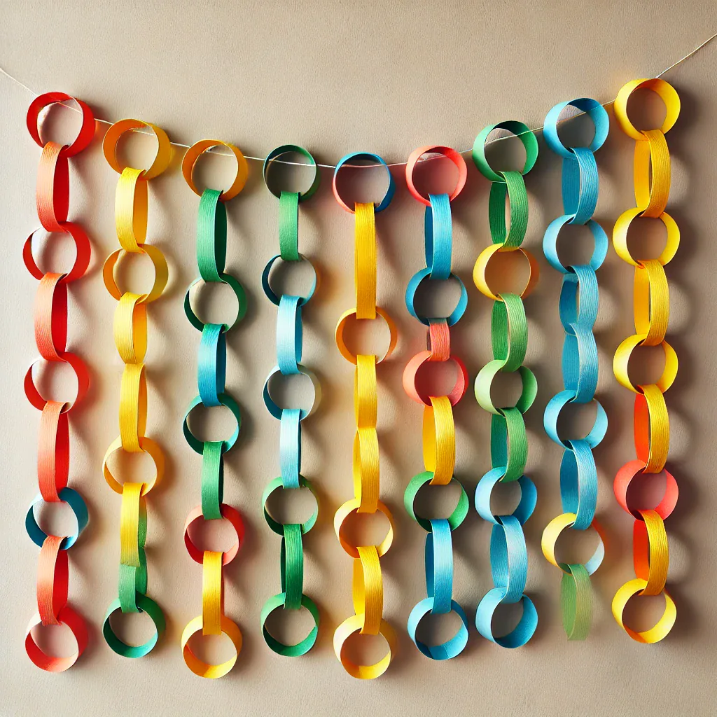 Cadena decorativa hecha con eslabones de papel de colores.