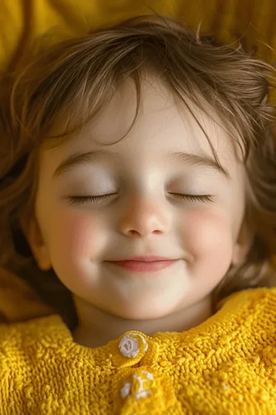Niño durmiendo tranquilo en su cama durante la noche.
